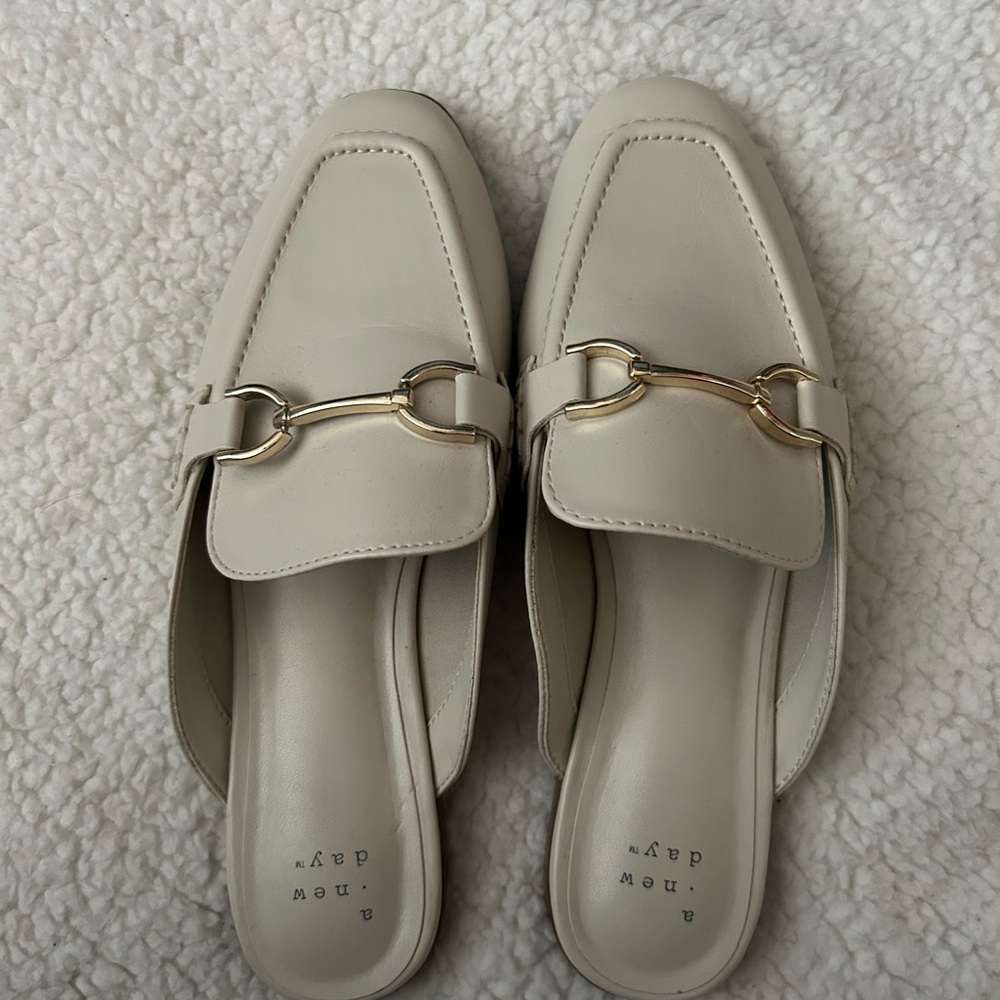 A New Day Women's Cream Mules with Gold Accent